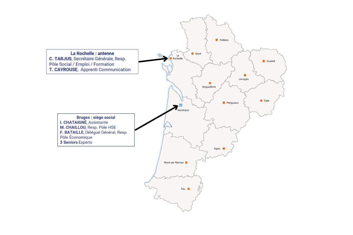 Carte d'implantation France Chimie Nouvelle-Aquitaine