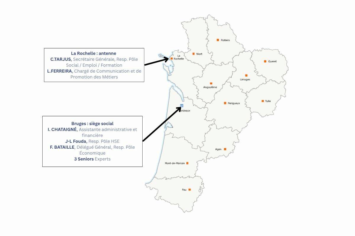 Carte d'implantation France Chimie Nouvelle-Aquitaine