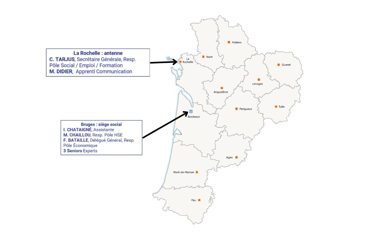 Carte d'implantation France Chimie Nouvelle-Aquitaine